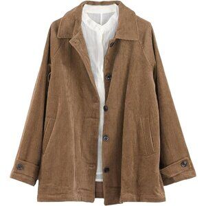 Women's Cotton Corduroy Jacket Medium Long Sleeve Casual Coat with Pockets